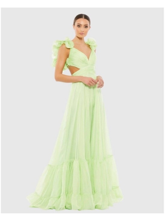 Mac Duggal Dresses & Skirts - Mac Duggal Pastel Green Ruffle Sleeve Cutout Maxi Gown